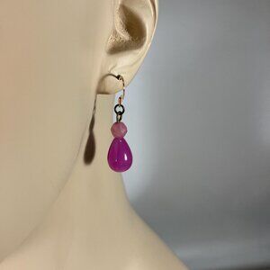 Handcrafted Hot Pink Jade Earrings - 1" Long